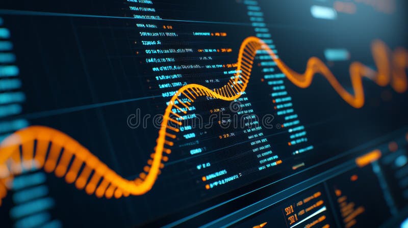 Futuristic Visualization of DNA Structure and Data vector illustration