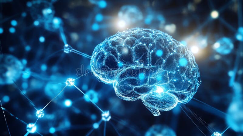 Futuristic Visualization of Oxiracetam Molecules in Brain Connectivity vector illustration