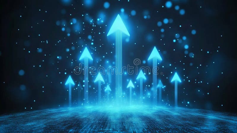 Futuristic Visualization of Progress with Direction Arrows Symbolizing Upward Growth and Trends stock illustration