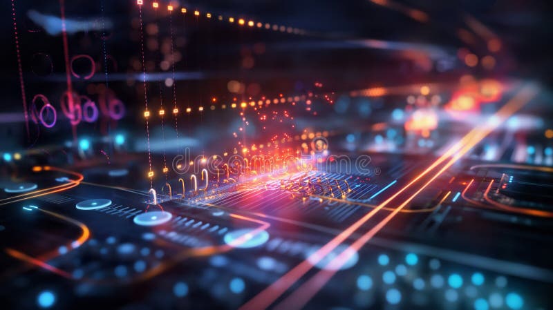 Futuristic Visualization of Quantum Computing in Action stock photography