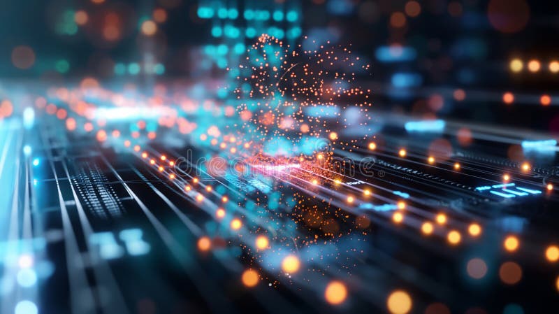 Futuristic Visualization of Quantum Computing in Action stock images