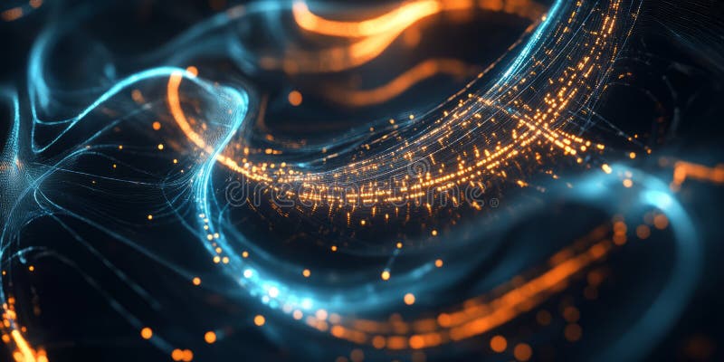 A futuristic visualization of quantum computing, featuring glowing cybernetic data streams, swirling royalty free stock images