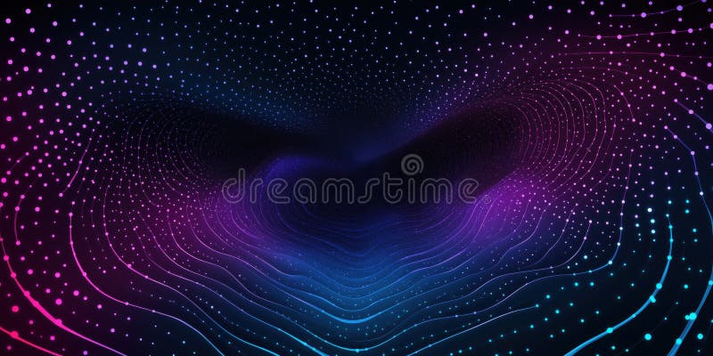 Futuristic visualization of quantum computing with glowing patterns stock illustration