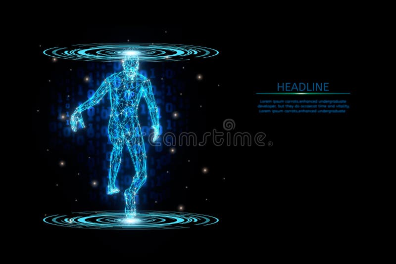 Futuristic Wireframe human body active,3D render illustration model polygonal dot and line, concept medical and technology,virtual royalty free illustration