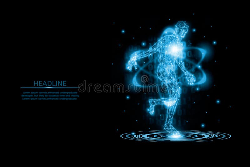 Futuristic Wireframe human body active,3D render illustration model polygonal dot and line, concept medical and technology,virtual royalty free illustration