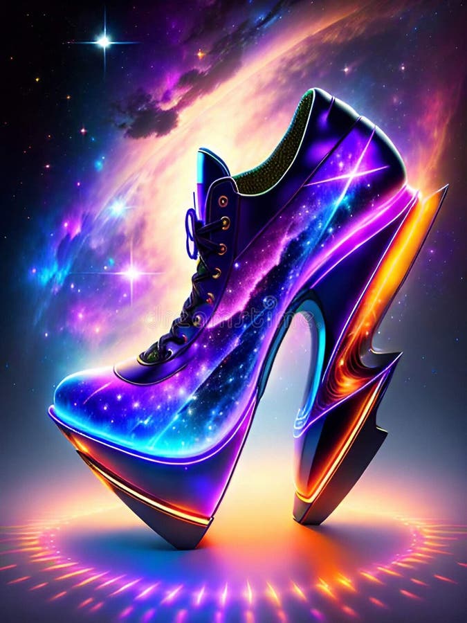 futuristic woman footwear science fiction high heels shoes generative ai illustration depiction fictitious generated 285679594