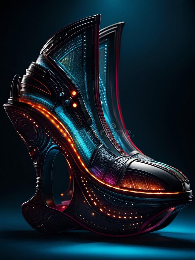 futuristic woman footwear science fiction high heels shoes generative ai illustration futuristic woman footwear science fiction 285679529