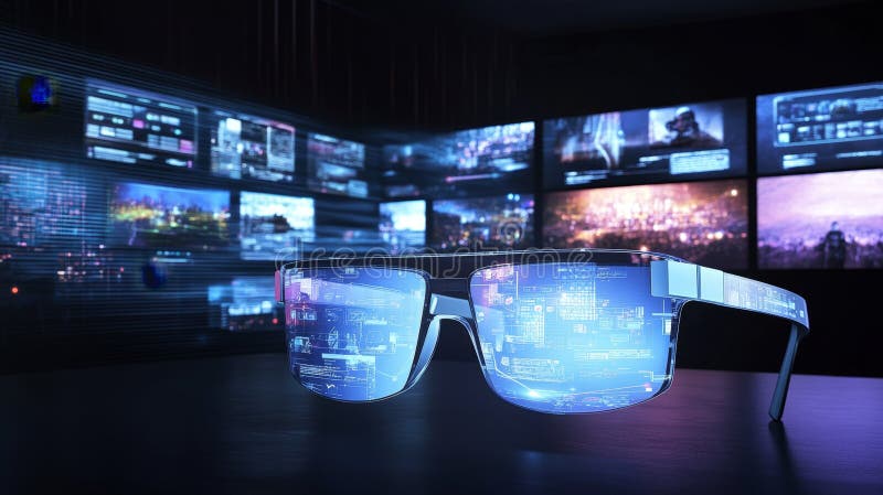 Futuristic Workspace with Multiple Screens and Advanced Technology stock photos
