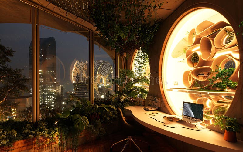 Futuristic Workspace with Nature Elements royalty free stock photos
