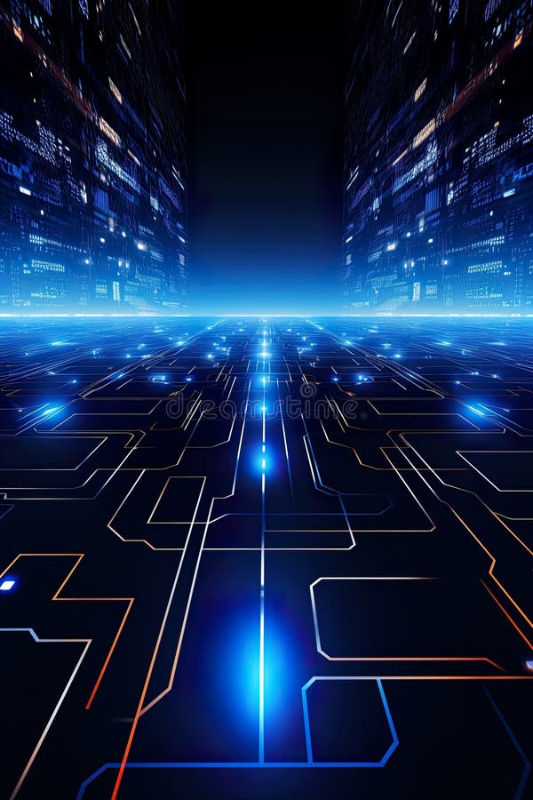 Futuristic world of design with this abstract light corridor background stock illustration