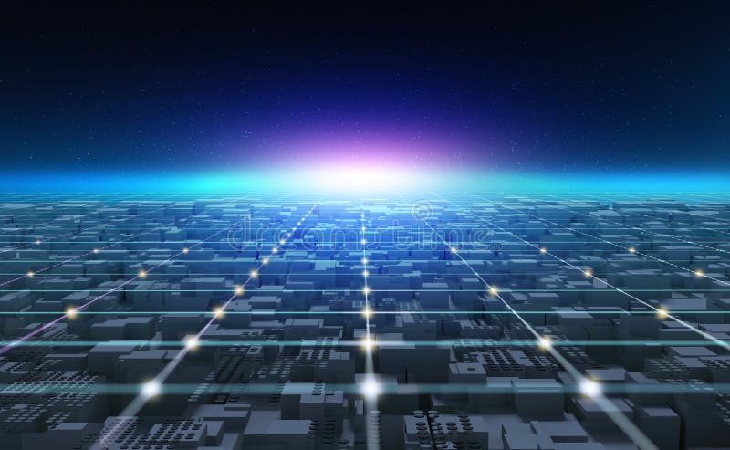 Futuristic world. Digital technology in global cyberspace stock illustration