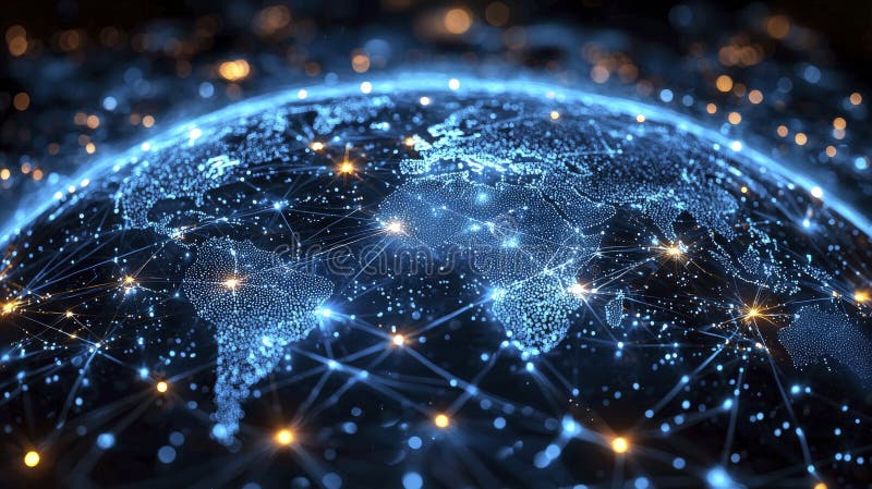 Futuristic World Map with Glowing Connections royalty free illustration