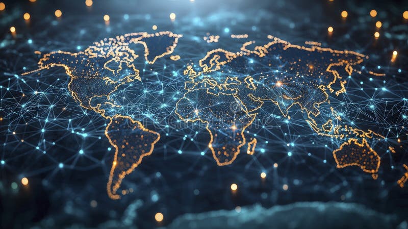 Futuristic World Map with Luminous Connection Framework vector illustration