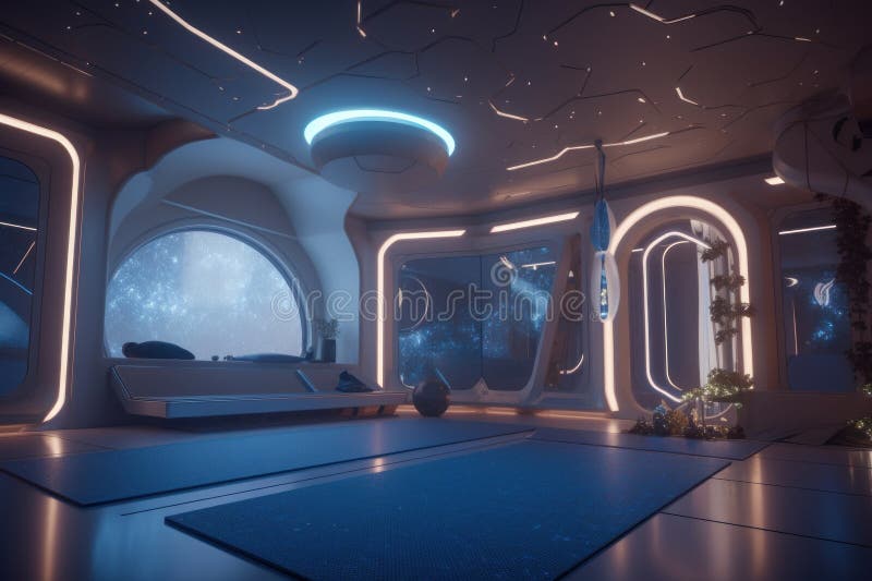 Yoga Studio room of a beautiful futuristic design. AI Generated