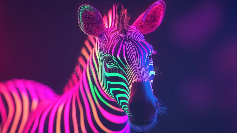 Futuristic zebra with glowing neon stripes and vibrant colors vector illustration