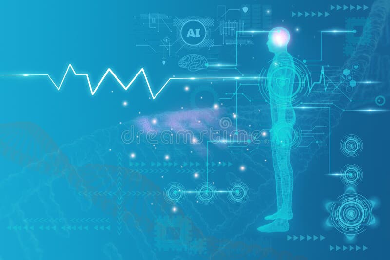 Futuristica medicina e scienza e innovazione per le persone con struttura wireframe corpo umano modello policonico punto e scansio royalty illustrazione gratis