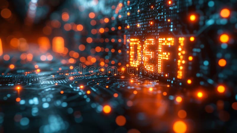Futuristicdefinition με την εισαγωγή σήματος μέσω δικτύου blockline που συμβολίζει το κρυπτονόμισμα της αποκεντρωμένης χρηματοδότη ελεύθερη απεικόνιση δικαιώματος