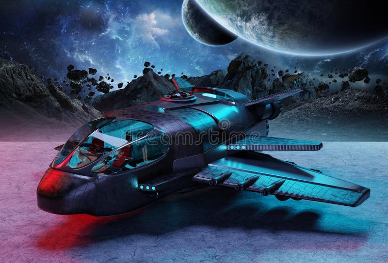 Futuristisch ruimtevaartuig op planeet 3D teruggevende elementen als achtergrond stock illustratie Futuristisch ruimtevaartuig op planeet 3D teruggevende elementen als achtergrond stock illustratie