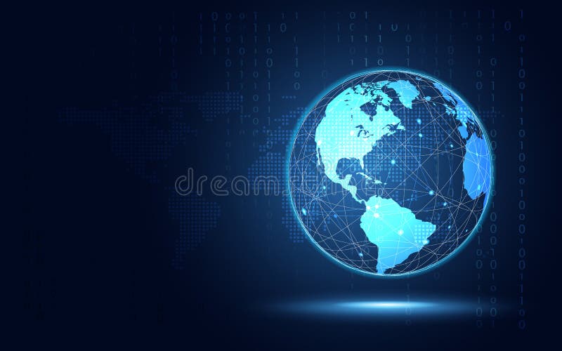 Futuristische blaue Erdabstrakter Technologiehintergrund Digitale Umwandlung der künstlichen Intelligenz und großes Datenkonzept lizenzfreie abbildung
