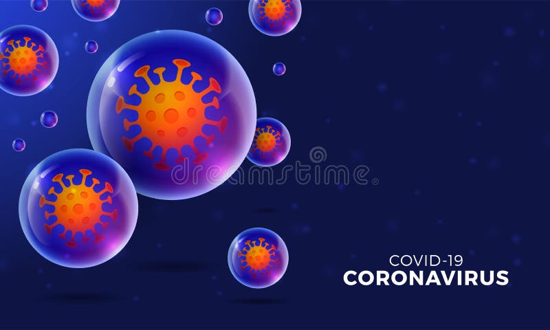 Futuristische Coronavirus oder des Netzes covid19 Fahnenschablone mit glühender Viruszelle auf realistischem glattem Ball auf dunk stock abbildung