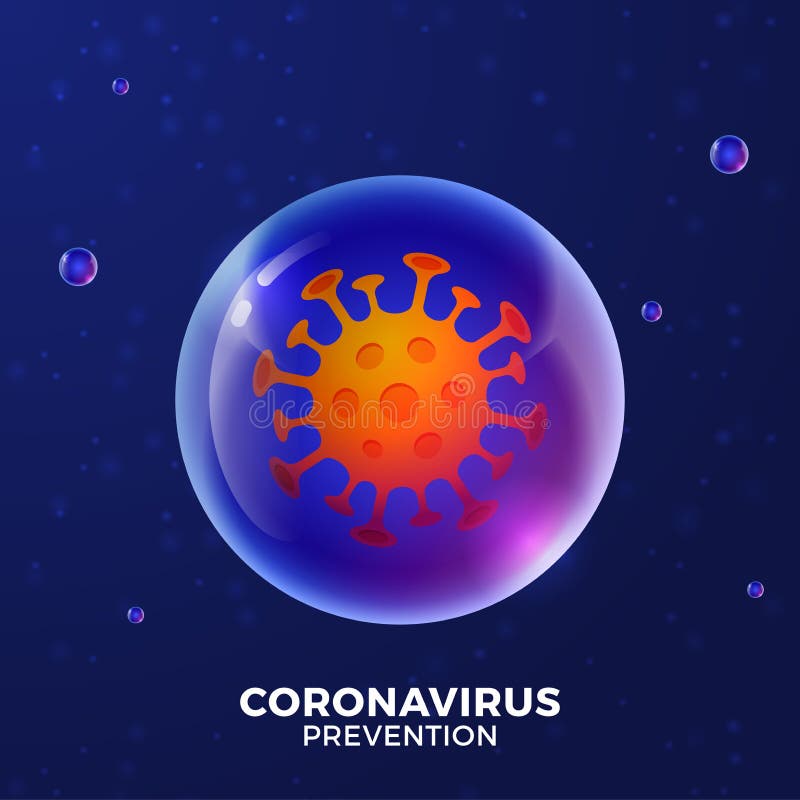 Futuristische Coronavirus oder des Netzes covid19 Fahnenschablone mit glühender Viruszelle auf realistischem glattem Ball auf dunk stock abbildung
