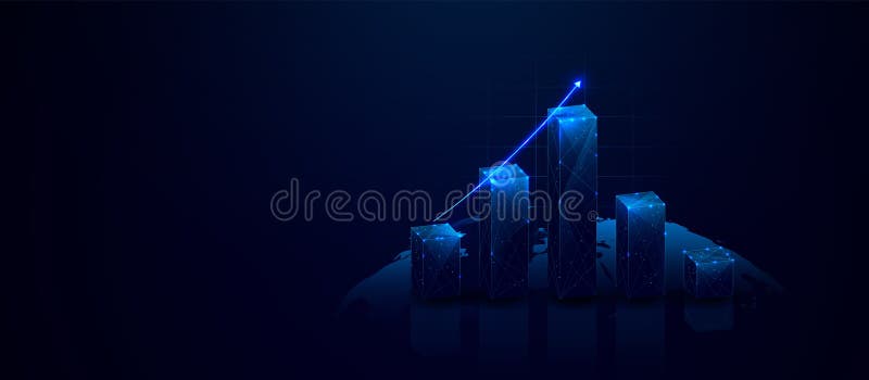 Futuristische Digital Growth Chart mit glühenden blauen Bars und Pfeil stock abbildung