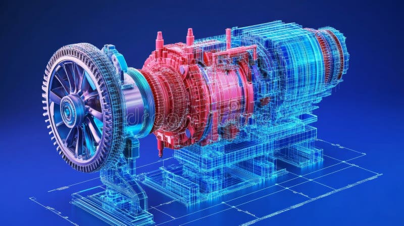 Futuristische Gasturbinen-Engine Modernste Technik für die Stromerzeugung Entwicklung 3D-Render. vektor abbildung