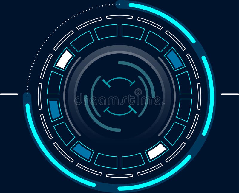 Futuristische glühende blaue kreisförmige Benutzeroberfläche mit Zielsymbol und geometrischen Formen, die eine dynamische Struktur vektor abbildung