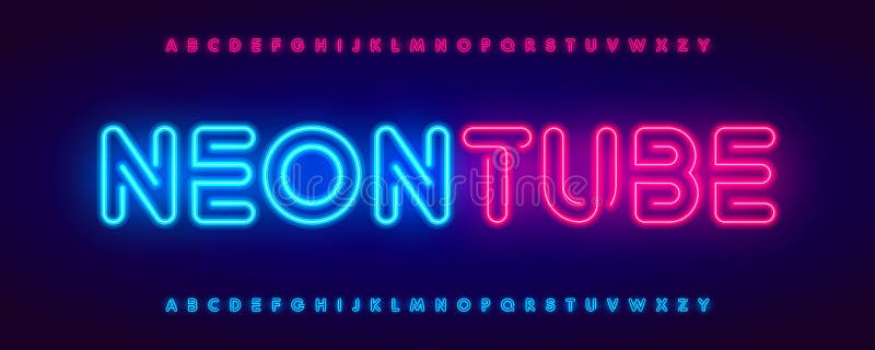 Futuristische Neon Font Rounded Glasthubes Alphabet für Logos Headline des Nachtclubs Synthwave oder Cyberpunk vektor abbildung