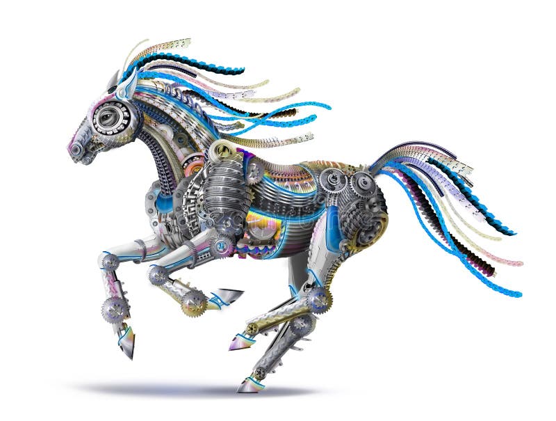 Futuristische robot steel horse at a gallop stock illustratie Futuristische robot steel horse at a gallop stock illustratie