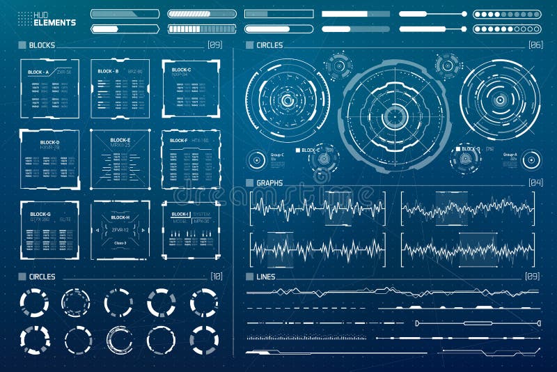 Futuristische Sciencefiction HUD Elements Set lizenzfreie abbildung Futuristische Sciencefiction HUD Elements Set lizenzfreie abbildung