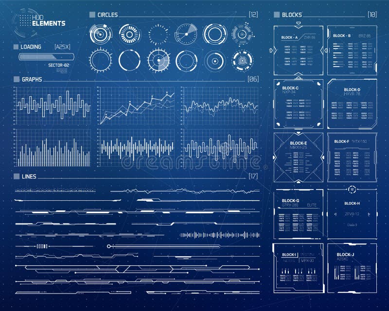Futuristische Sciencefiction HUD Elements Set vektor abbildung Futuristische Sciencefiction HUD Elements Set vektor abbildung