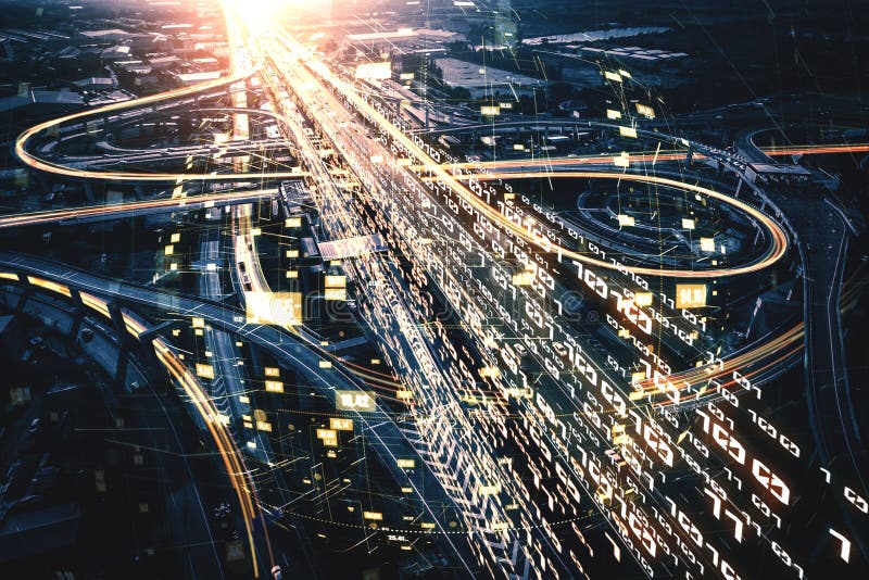 Futuristische Straßentransporttechnologie mit Digital Datenübertragungsgraphik