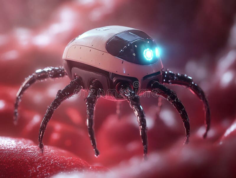 Futuristische Visualisierung von Nanobotern zur Bekämpfung schädlicher Bakterien im menschlichen Körper. Hochgradig detaillierte 3D-Darstellung von Nanobotern bei der Bekämpfung von Bakterien im menschlichen Körper. Das Bild zeigt futuristische Nanotechnologie und ihre potenziellen medizinischen Anwendungen