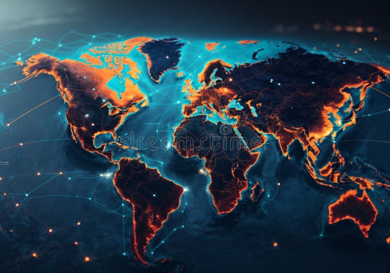 Futuristischer Orbital-Horizont : Airendered Global Map stock abbildung