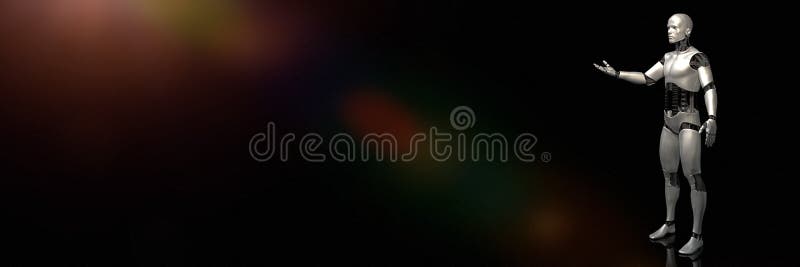 Futuristischer Roboter, Android auf schwarzem Hintergrund 3D-Illustrationsbanner stock abbildung
