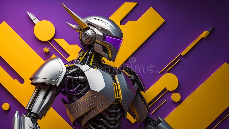 Futuristischer Roboter mit violettem Hintergrund und geometrischen Formen. generative Hilfe stock abbildung