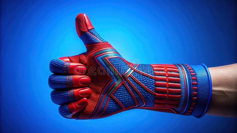 Futuristischer roter und blauer Handschuh mit Daumen-up Geste. Generative AI lizenzfreie abbildung