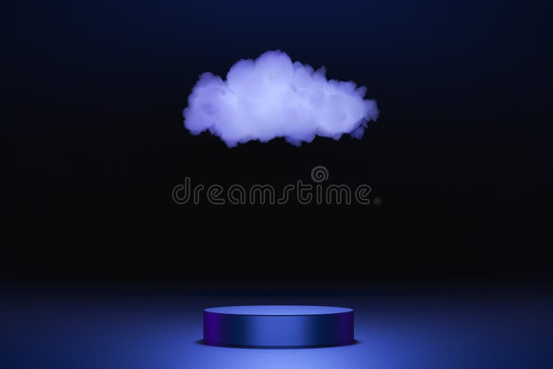Futuristisches Podium für das Branding und die Verpackung mit Cloud. Fantasiekonzept. lizenzfreies stockbild