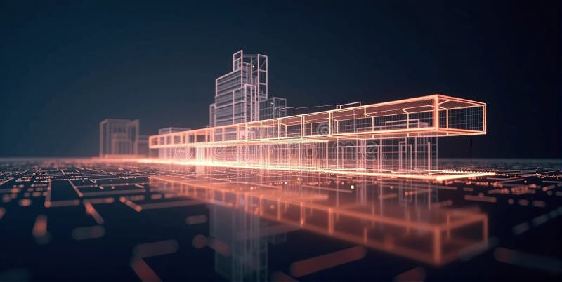 Futuristisk byggmodell med elegant design av smarta material och avancerad konstruktionsteknik royaltyfri illustrationer