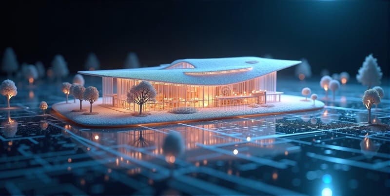 Futuristisk byggmodell med elegant design av smarta material och avancerad konstruktionsteknik vektor illustrationer
