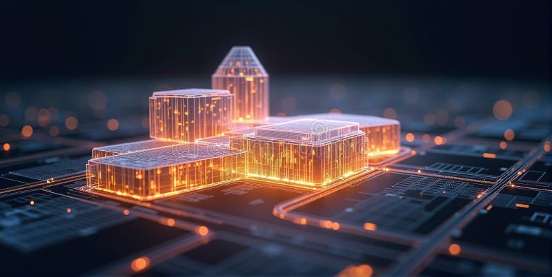 Futuristisk byggmodell med elegant design av smarta material och avancerad konstruktionsteknik stock illustrationer