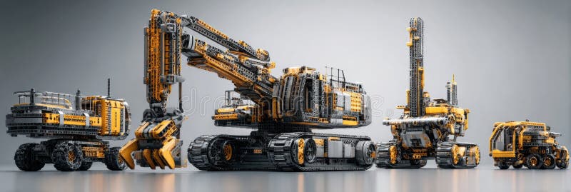 Futuristisk 3D-renderare Visar avancerad byggutrustning i en ren bakgrund royaltyfri illustrationer