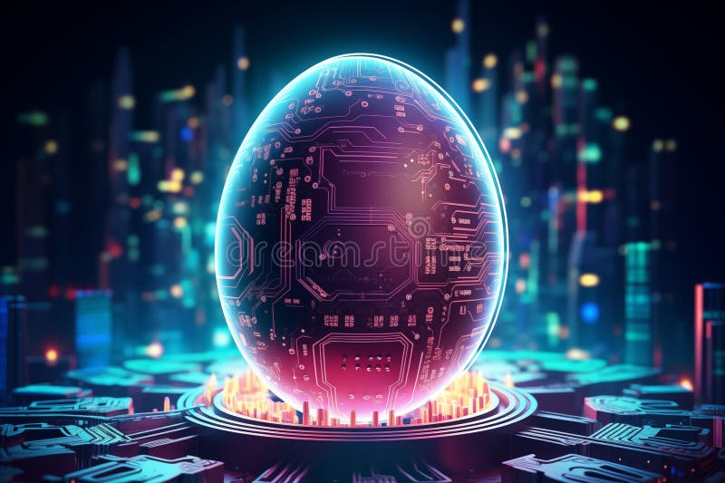 Futuristisk digital sfär i ett cybernetiskt citysslande royaltyfri illustrationer