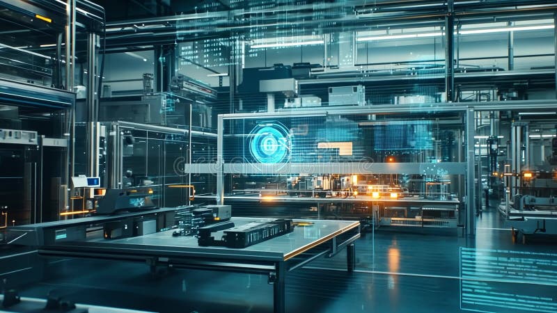 Futuristisk industrifabrik som använder artificiell intelligens och dataanalys vektor illustrationer