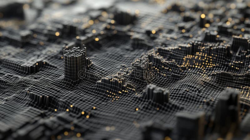 Futuristisk Metropolis med digital energi och digitala ljus vektor illustrationer