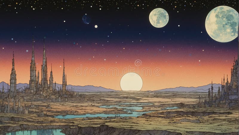 Futuristisk månstad royaltyfri illustrationer