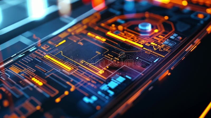 Futuristisk smartphone visar komplex dataanalys för cybersäkerhet vektor illustrationer