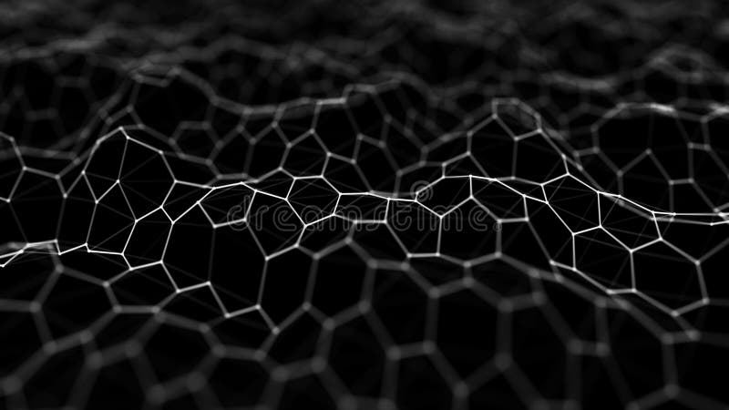 Futuristisk svart sexh?rningsbakgrund Futuristiskt honungskakabegrepp V?g av partiklar framf?rande 3d Datateknologibakgrund royaltyfri illustrationer Futuristisk svart sexh?rningsbakgrund Futuristiskt honungskakabegrepp V?g av partiklar framf?rande 3d Datateknologibakgrund royaltyfri illustrationer