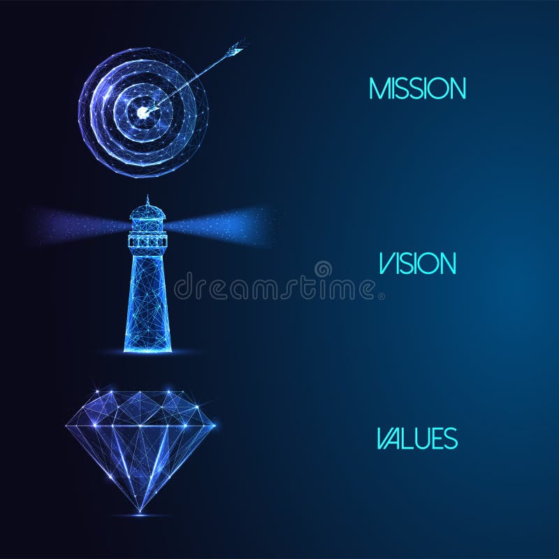 Futuristisk uppdragsvision värdesätter affärskoncept med lysande målsymbol för diamant och fyr vektor illustrationer